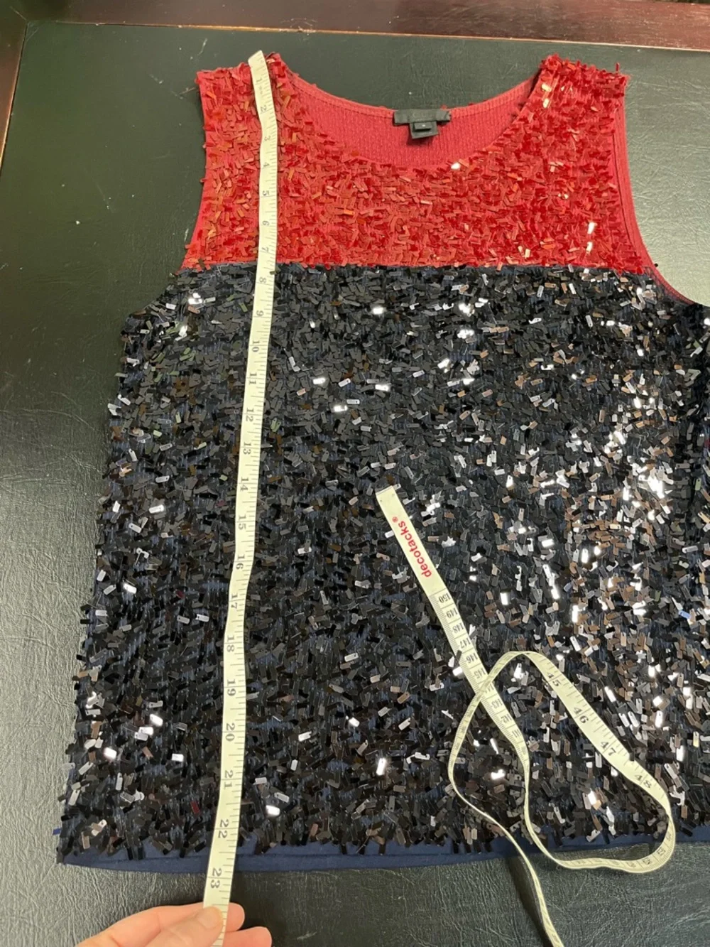 J. Crew navy & red sequined top size small